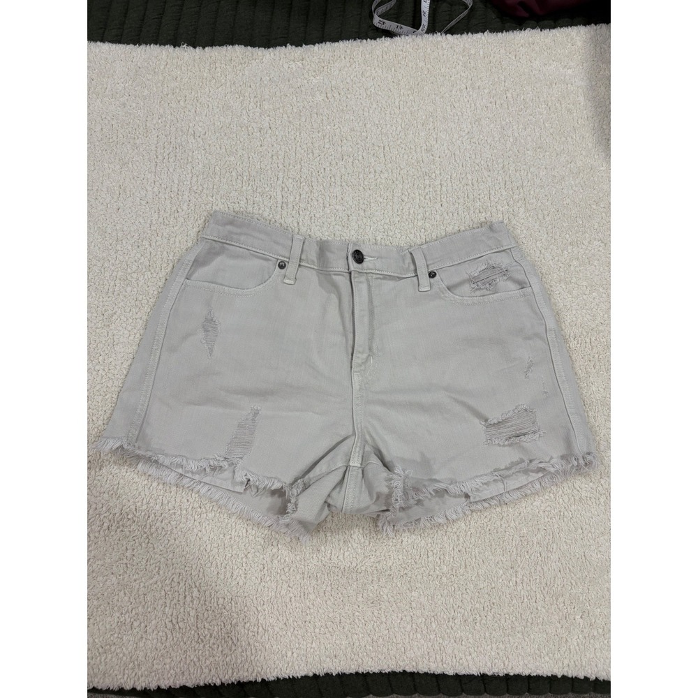 Aerie Off White Pull On Jean Shorts Cream Cut Off Denim Stretch Size Medium